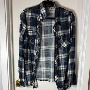 Passport Blue and White Plaid Long Sleeve Top